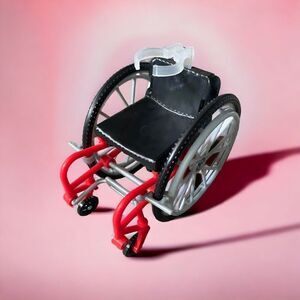 Barbie Doll Red Wheelchair dollhouse brakes work,